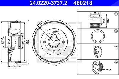 Ate Bremstrommel [Hersteller-Nr. 24.0220-3737.2] für Renault von ATE