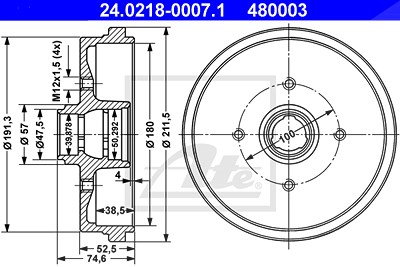 Ate Bremstrommel [Hersteller-Nr. 24.0218-0007.1] für Audi, Seat, VW von ATE