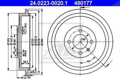 Ate Bremstrommel [Hersteller-Nr. 24.0223-0020.1] für Seat, VW von ATE