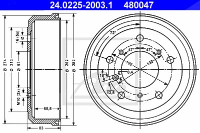 Ate Bremstrommel [Hersteller-Nr. 24.0225-2003.1] für VW von ATE