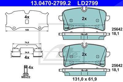 Ate CERAMIC Bremsbelagsatz hinten [Hersteller-Nr. 13.0470-2799.2] für Porsche von ATE