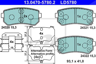 Ate CERAMIC Bremsbelagsatz hinten [Hersteller-Nr. 13.0470-5780.2] für Kia, Hyundai von ATE