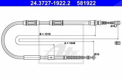 Ate Handbremsseil Scheibenbremse Hinterachse links [Hersteller-Nr. 24.3727-1922.2] für Toyota von ATE