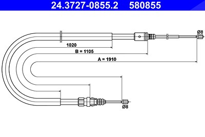 Ate Handbremsseil Scheibenbremse Hinterachse [Hersteller-Nr. 24.3727-0855.2] für Peugeot von ATE