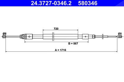 Ate Handbremsseil Trommelbremse Hinterachse [Hersteller-Nr. 24.3727-0346.2] für Citroën von ATE