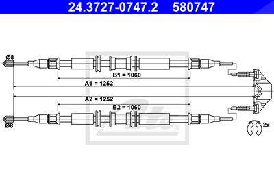 Ate Handbremsseil für System Trommelbremse hinten [Hersteller-Nr. 24.3727-0747.2] für Opel, Vauxhall von ATE