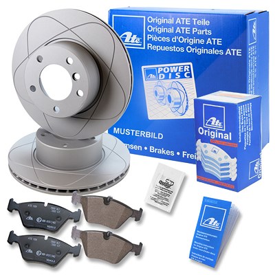 Ate POWERDISC Bremsscheiben +Bremsbeläge vorne für Audi von ATE