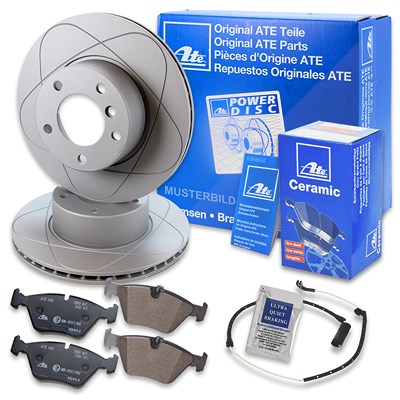 Ate POWERDISC Bremsscheiben +CERAMIC Bremsbeläge +Warnkontakt vorne für BMW von ATE