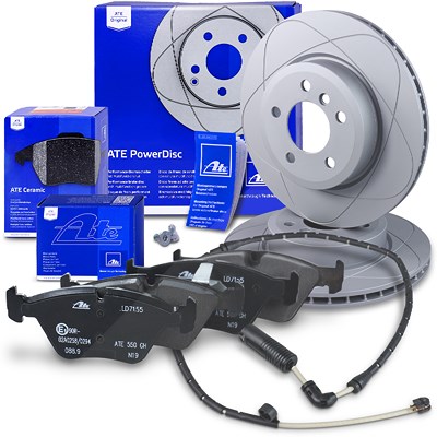 Ate POWERDISC Bremsscheiben +CERAMIC Bremsbeläge +Warnkontakt vorne für BMW von ATE