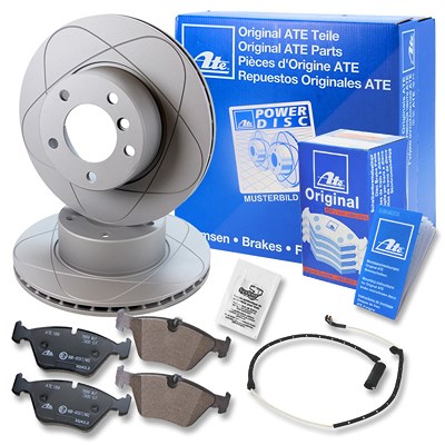 Ate POWERDISC Bremsscheiben +Bremsbeläge mit Warnkontakt vorne für Audi, Seat, Skoda, VW von ATE