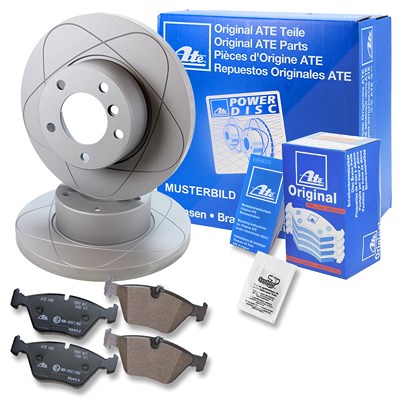 Ate POWERDISC Bremsscheiben +Bremsbeläge hinten für Audi von ATE