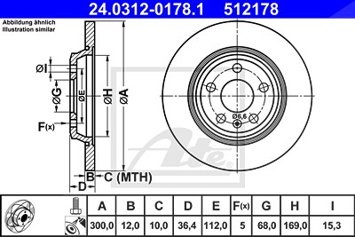 Ate Power Disc Bremsscheibe Hinterachse Voll [Hersteller-Nr. 24.0312-0178.1] für Audi von ATE