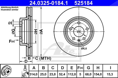 Ate 1x Power Disc Bremsscheibe Vorderachse Belüftet [Hersteller-Nr. 24.0325-0184.1] für Audi von ATE