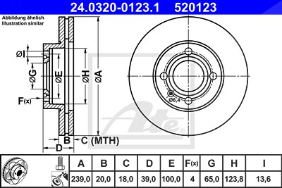 Ate Power Disc Bremsscheibe Vorderachse Belüftet [Hersteller-Nr. 24.0320-0123.1] für VW, Audi, Seat von ATE