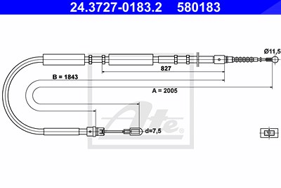 Ate Seilzug, Feststellbremse [Hersteller-Nr. 24.3727-0183.2] für Audi von ATE