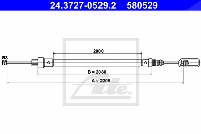 Ate Seilzug, Feststellbremse [Hersteller-Nr. 24.3727-0529.2] für Citroën, Fiat, Lancia, Peugeot von ATE