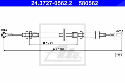 Ate Seilzug, Feststellbremse [Hersteller-Nr. 24.3727-0562.2] für Fiat, Citroën, Peugeot von ATE