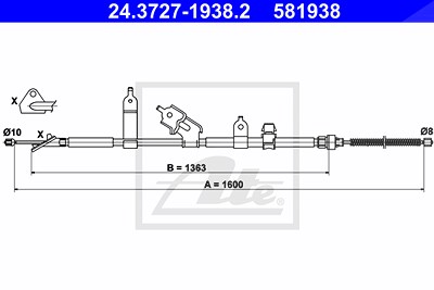 Ate Seilzug, Feststellbremse [Hersteller-Nr. 24.3727-1938.2] für Daihatsu, Toyota von ATE