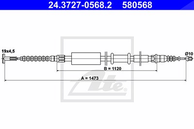 Ate Seilzug, Feststellbremse [Hersteller-Nr. 24.3727-0568.2] für Fiat von ATE