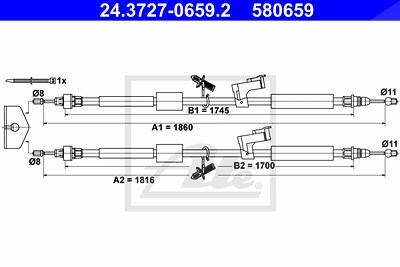 Ate Seilzug, Feststellbremse [Hersteller-Nr. 24.3727-0659.2] für Ford von ATE