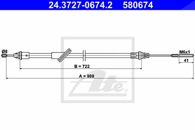 Ate Seilzug, Feststellbremse [Hersteller-Nr. 24.3727-0674.2] für Ford von ATE