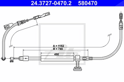 Ate Seilzug, Feststellbremse [Hersteller-Nr. 24.3727-0470.2] für Mercedes-Benz von ATE