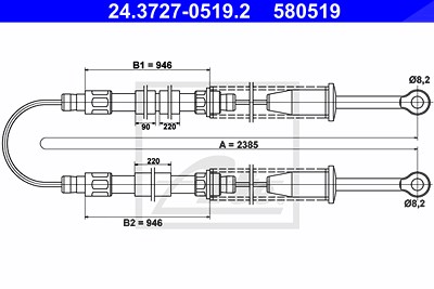 Ate Seilzug, Feststellbremse [Hersteller-Nr. 24.3727-0519.2] für Autobianchi, Fiat, Lancia von ATE