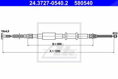 Ate Seilzug, Feststellbremse [Hersteller-Nr. 24.3727-0540.2] für Alfa Romeo, Fiat von ATE