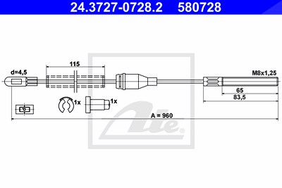 Ate Seilzug, Feststellbremse [Hersteller-Nr. 24.3727-0728.2] für Opel von ATE