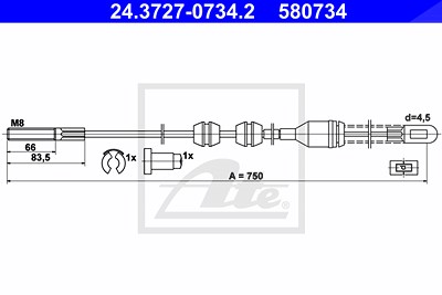 Ate Seilzug, Feststellbremse [Hersteller-Nr. 24.3727-0734.2] für Opel von ATE