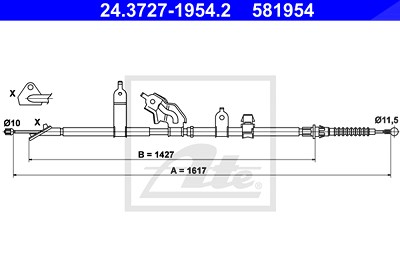 Ate Seilzug, Feststellbremse [Hersteller-Nr. 24.3727-1954.2] für Toyota von ATE