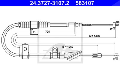 Ate Seilzug, Feststellbremse [Hersteller-Nr. 24.3727-3107.2] für Hyundai von ATE
