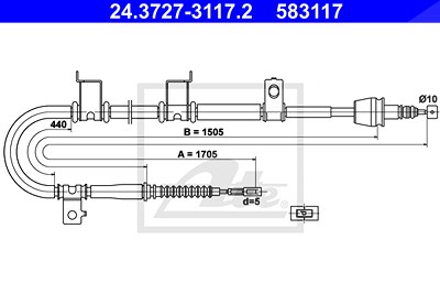Ate Seilzug, Feststellbremse [Hersteller-Nr. 24.3727-3117.2] für Hyundai von ATE