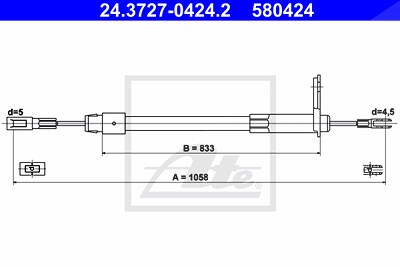 Ate Seilzug, Feststellbremse [Hersteller-Nr. 24.3727-0424.2] für Mercedes-Benz von ATE