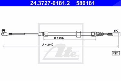 Ate Seilzug, Feststellbremse [Hersteller-Nr. 24.3727-0181.2] für Mercedes-Benz, VW von ATE