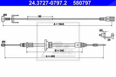 Ate Seilzug, Feststellbremse [Hersteller-Nr. 24.3727-0797.2] für Nissan, Opel, Renault von ATE