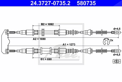 Ate Seilzug, Feststellbremse [Hersteller-Nr. 24.3727-0735.2] für Opel von ATE