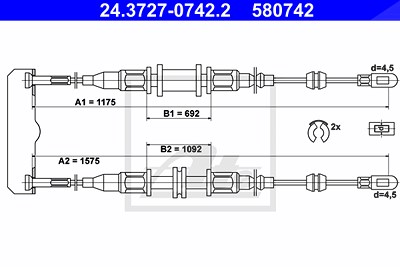 Ate Seilzug, Feststellbremse [Hersteller-Nr. 24.3727-0742.2] für Opel, Vauxhall von ATE