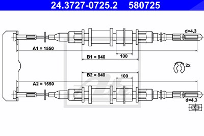 Ate Seilzug, Feststellbremse [Hersteller-Nr. 24.3727-0725.2] für Opel von ATE