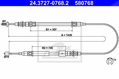 Ate Seilzug, Feststellbremse [Hersteller-Nr. 24.3727-0768.2] für Opel von ATE