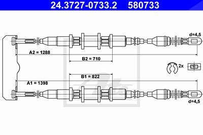 Ate Seilzug, Feststellbremse [Hersteller-Nr. 24.3727-0733.2] für Opel, Vauxhall von ATE