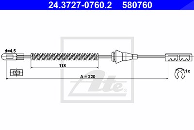 Ate Seilzug, Feststellbremse [Hersteller-Nr. 24.3727-0760.2] für Opel von ATE