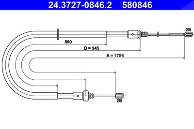 Ate Seilzug, Feststellbremse [Hersteller-Nr. 24.3727-0846.2] für Peugeot von ATE