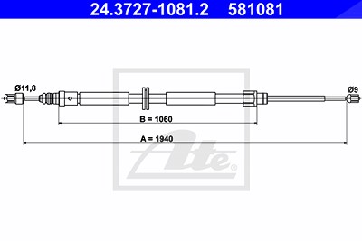Ate Seilzug, Feststellbremse [Hersteller-Nr. 24.3727-1081.2] für Renault von ATE