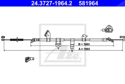 Ate Seilzug, Feststellbremse [Hersteller-Nr. 24.3727-1964.2] für Toyota von ATE