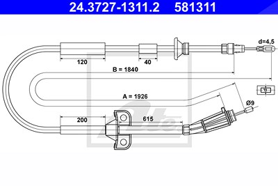 Ate Seilzug, Feststellbremse [Hersteller-Nr. 24.3727-1311.2] für Volvo von ATE