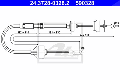 Ate Seilzug, Kupplungsbetätigung [Hersteller-Nr. 24.3728-0328.2] für Citroën, Peugeot von ATE