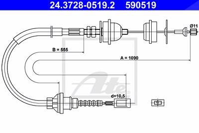 Ate Seilzug, Kupplungsbetätigung [Hersteller-Nr. 24.3728-0519.2] für Peugeot, Fiat, Citroën von ATE