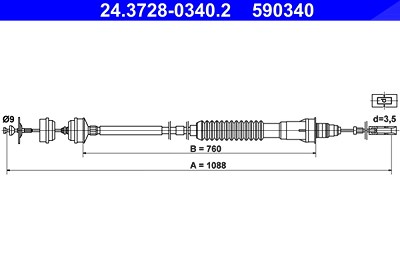 Ate Seilzug, Kupplungsbetätigung [Hersteller-Nr. 24.3728-0340.2] für Citroën, Fiat, Lancia, Peugeot von ATE