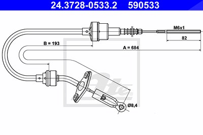 Ate Seilzug, Kupplungsbetätigung [Hersteller-Nr. 24.3728-0533.2] für Fiat von ATE